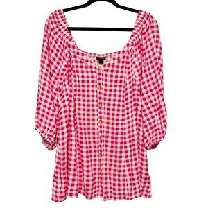 Torrid Coquette Gingham Blouse Womens Size 3X Tomato Girl Cottagecore Retro